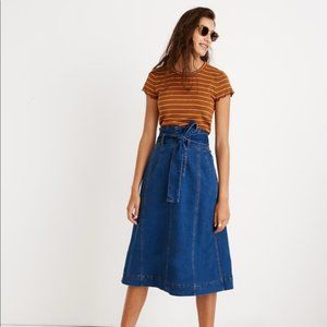 Madwell stretch denim paperbag midi skirt